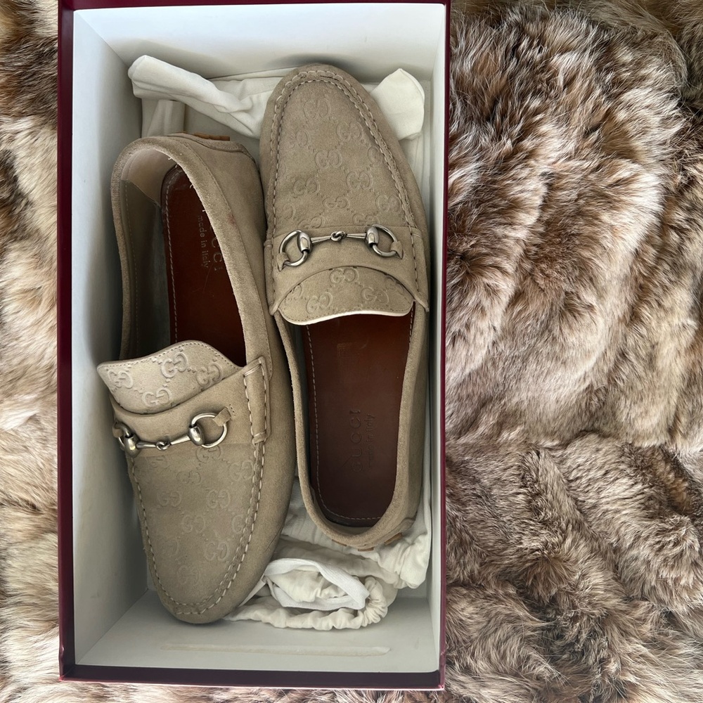 Gucci Taupe Loafers with Silver Accents